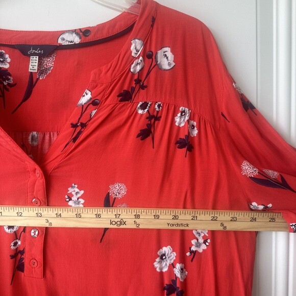 Joules Size US 14 Popover Blouse Rosamund Red Floral Print V-Neck 100% Viscose - Picture 8 of 8